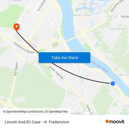 Lincoln And/Et Case to Fredericton map