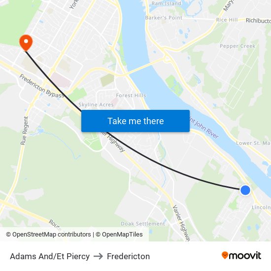 Adams And/Et Piercy to Fredericton map