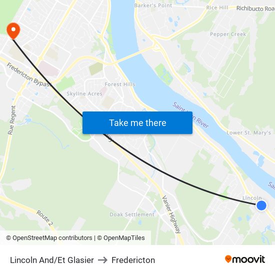 Lincoln And/Et Glasier to Fredericton map