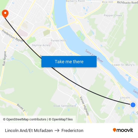 Lincoln And/Et Mcfadzen to Fredericton map