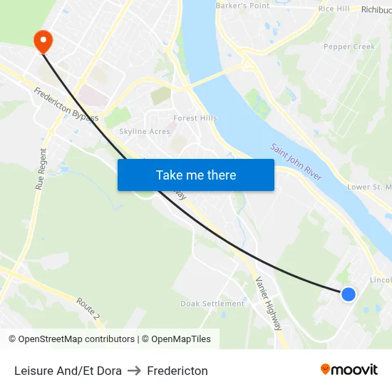 Leisure And/Et Dora to Fredericton map