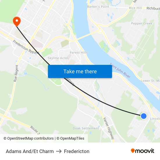 Adams And/Et Charm to Fredericton map