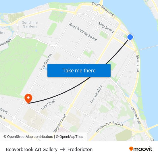 Beaverbrook Art Gallery to Fredericton map