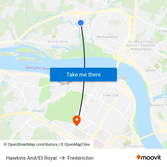 Hawkins And/Et Royal to Fredericton map