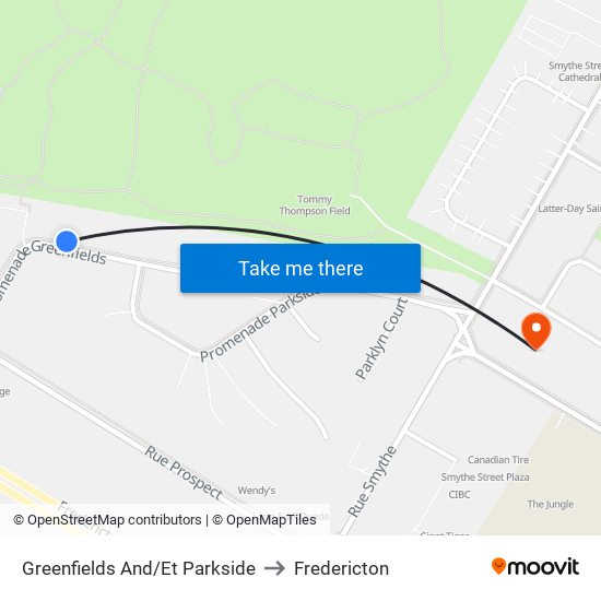 Greenfields And/Et Parkside to Fredericton map