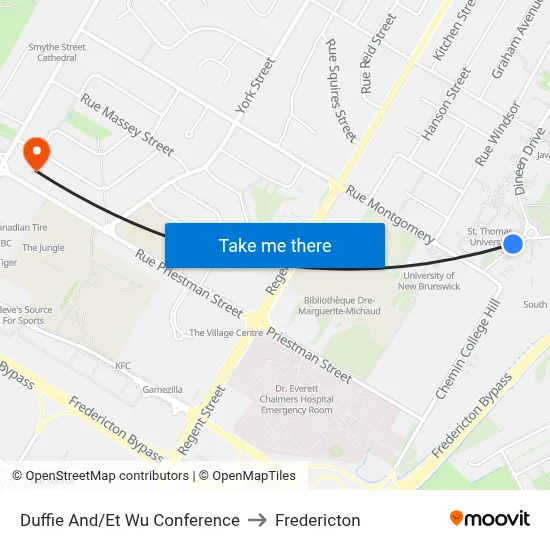 Duffie And/Et Wu Conference to Fredericton map
