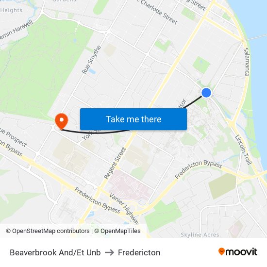Beaverbrook And/Et Unb to Fredericton map