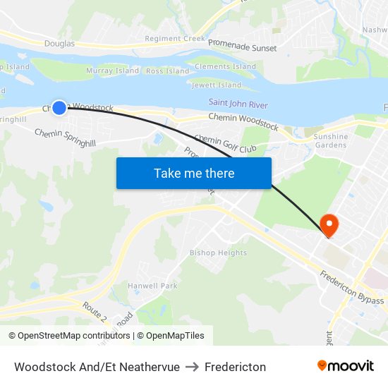 Woodstock And/Et Neathervue to Fredericton map