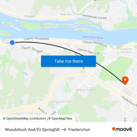 Woodstock And/Et Springhill to Fredericton map