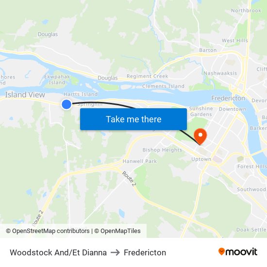 Woodstock And/Et Dianna to Fredericton map