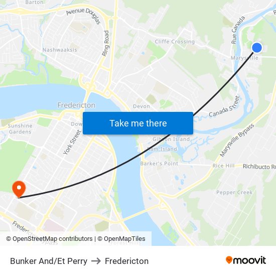 Bunker And/Et Perry to Fredericton map