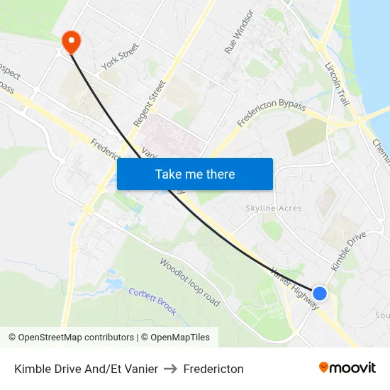 Kimble Drive And/Et Vanier to Fredericton map