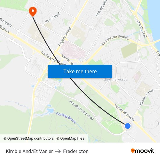 Kimble And/Et Vanier to Fredericton map