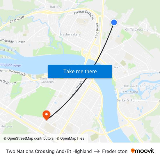 Two Nations Crossing And/Et Highland to Fredericton map