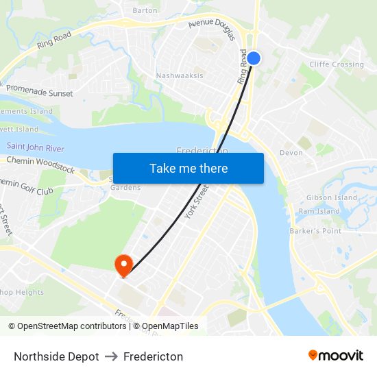 Northside Depot to Fredericton map