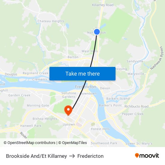 Brookside And/Et Killarney to Fredericton map