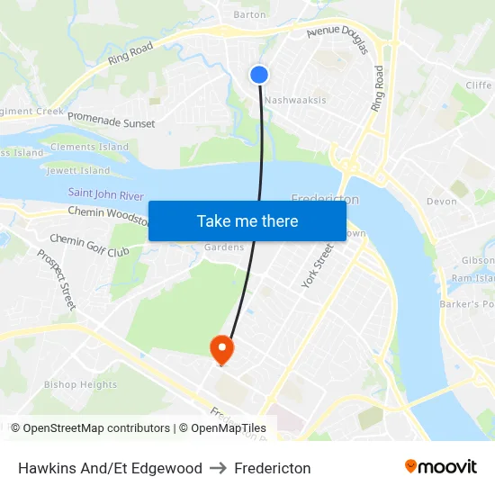 Hawkins And/Et Edgewood to Fredericton map