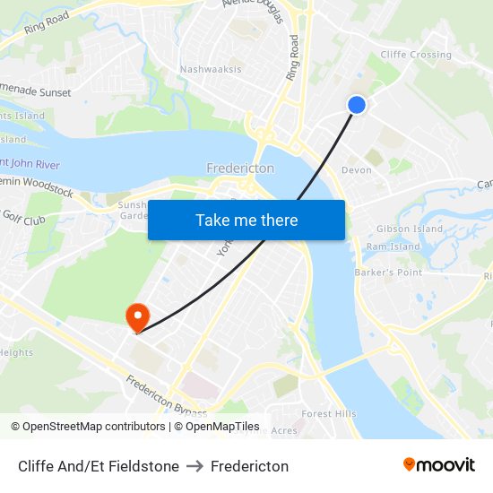 Cliffe And/Et Fieldstone to Fredericton map