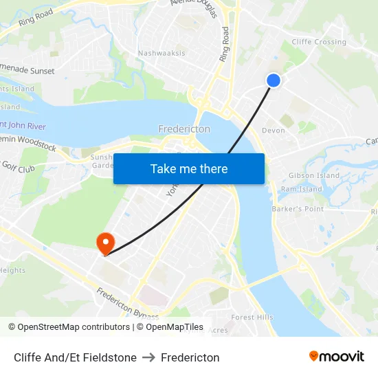 Cliffe And/Et Fieldstone to Fredericton map