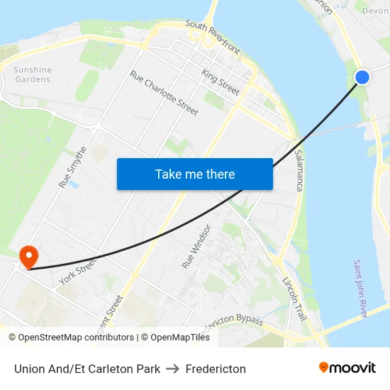 Union And/Et Carleton Park to Fredericton map