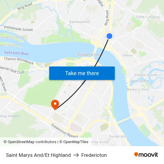 Saint Marys And/Et Highland to Fredericton map