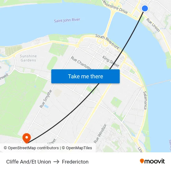 Cliffe And/Et Union to Fredericton map