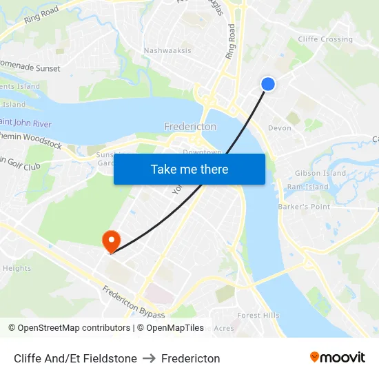 Cliffe And/Et Fieldstone to Fredericton map