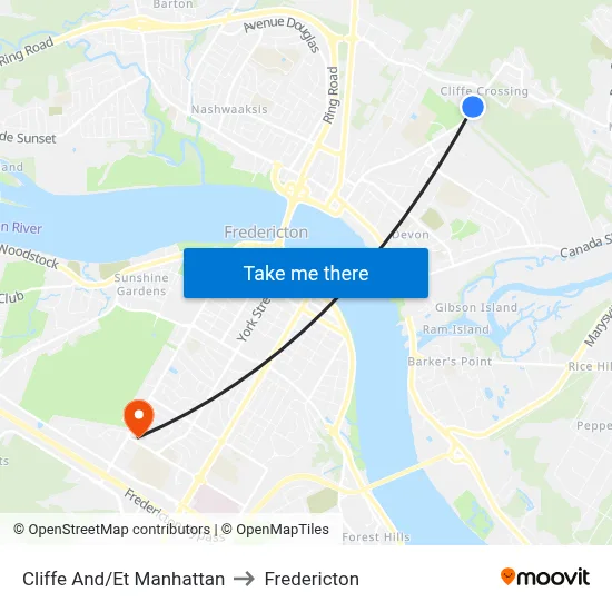 Cliffe And/Et Manhattan to Fredericton map