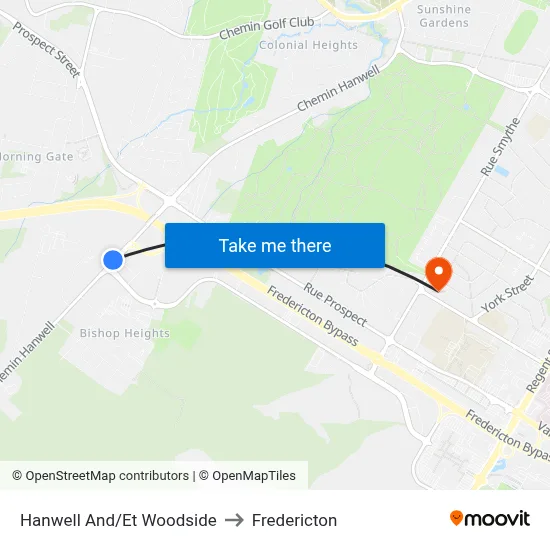 Hanwell And/Et Woodside to Fredericton map