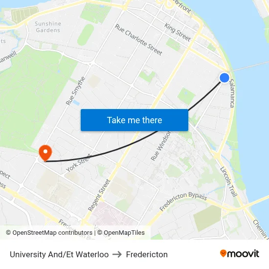University And/Et Waterloo to Fredericton map