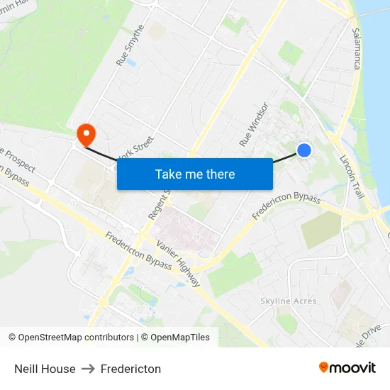 Neill House to Fredericton map