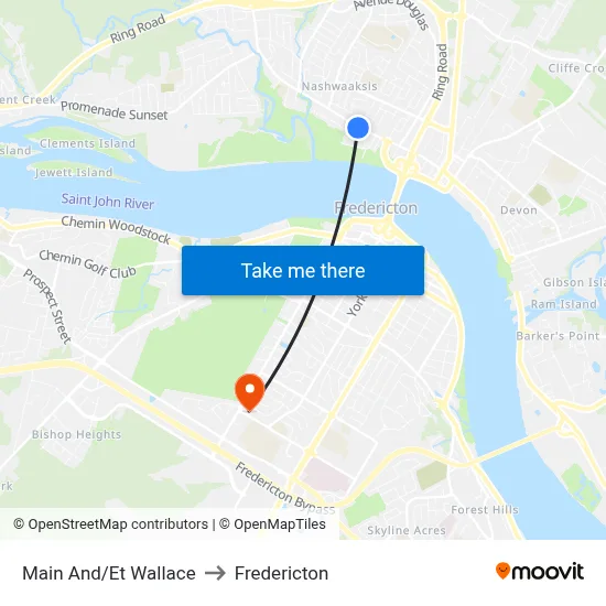 Main And/Et Wallace to Fredericton map