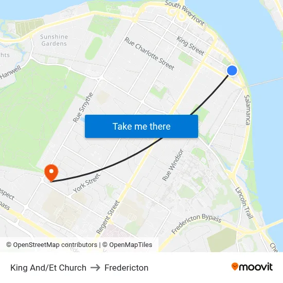 King And/Et Church to Fredericton map