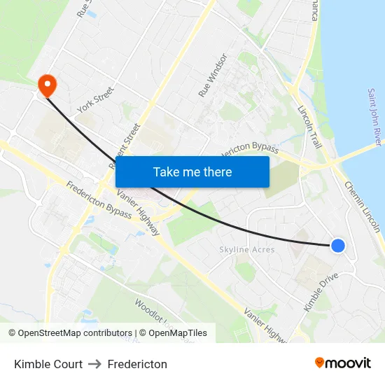 Kimble Court to Fredericton map