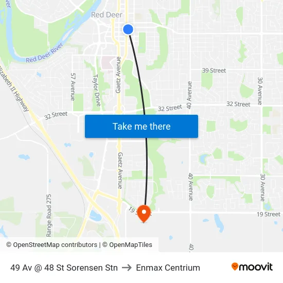 49 Av @ 48 St Sorensen Stn to Enmax Centrium map