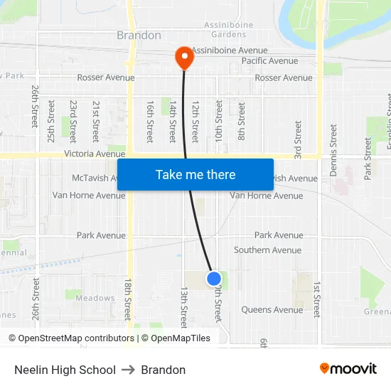 Neelin High School to Brandon map