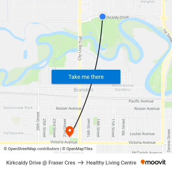 Kirkcaldy Drive @ Fraser Cres to Healthy Living Centre map