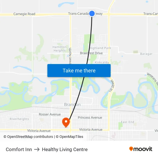 Comfort Inn to Healthy Living Centre map