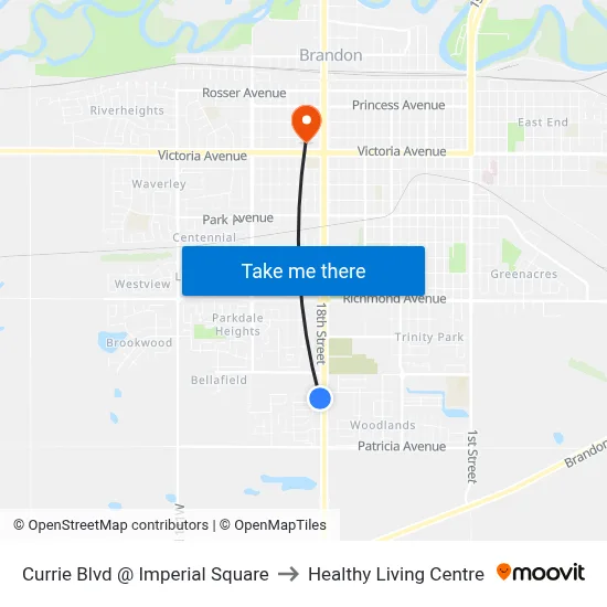 Currie Blvd @ Imperial Square to Healthy Living Centre map