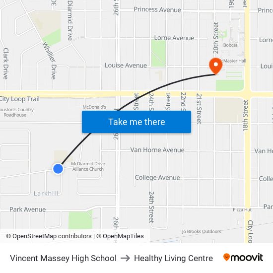 Vincent Massey High School to Healthy Living Centre map