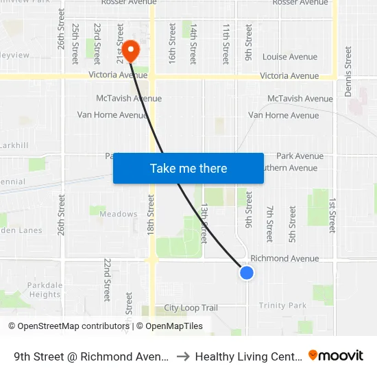 9th Street @ Richmond Avenue to Healthy Living Centre map