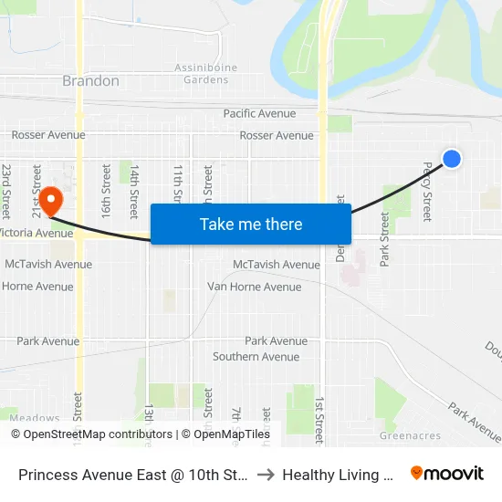Princess Avenue East @ 10th Street East to Healthy Living Centre map