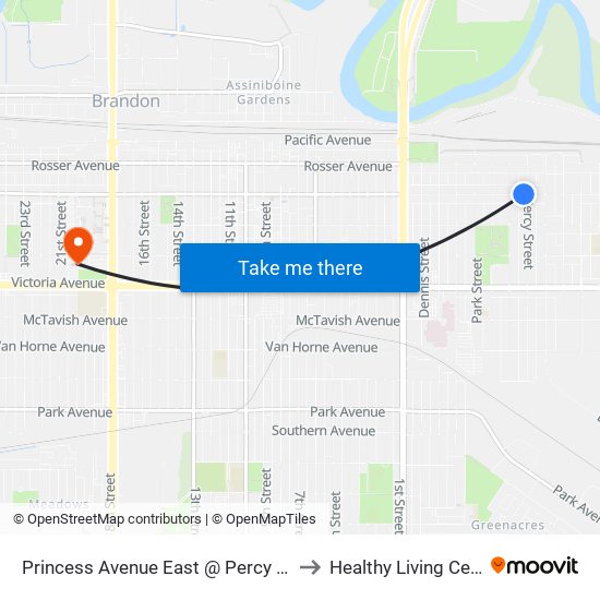 Princess Avenue East @ Percy Street to Healthy Living Centre map