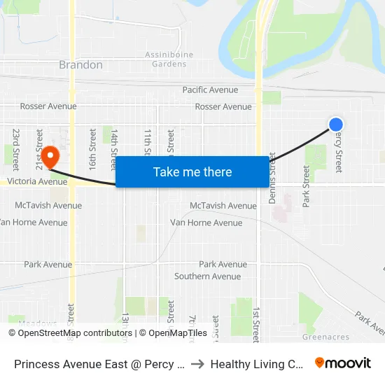 Princess Avenue East @ Percy Street to Healthy Living Centre map