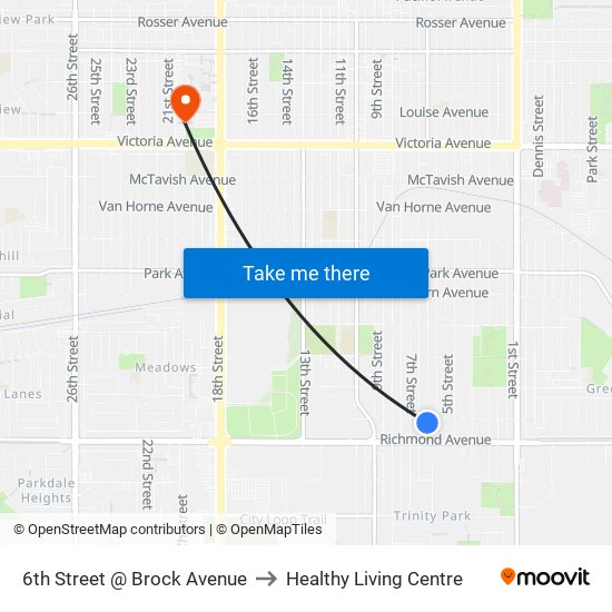 6th Street @ Brock Avenue to Healthy Living Centre map