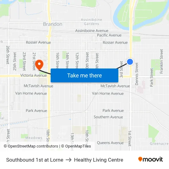 Southbound 1st at Lorne to Healthy Living Centre map