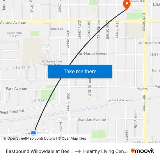 Eastbound Willowdale at Beech to Healthy Living Centre map