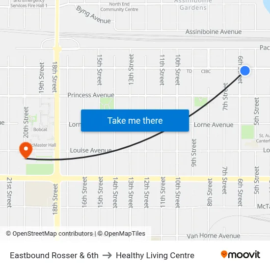 Eastbound Rosser &  6th to Healthy Living Centre map