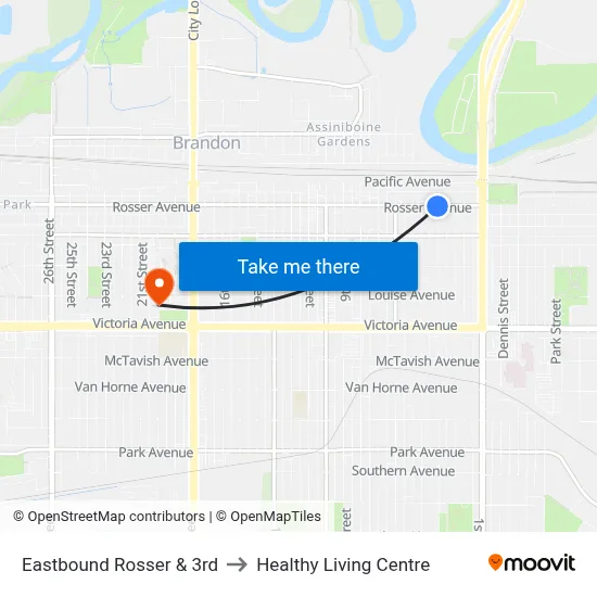 Eastbound Rosser & 3rd to Healthy Living Centre map
