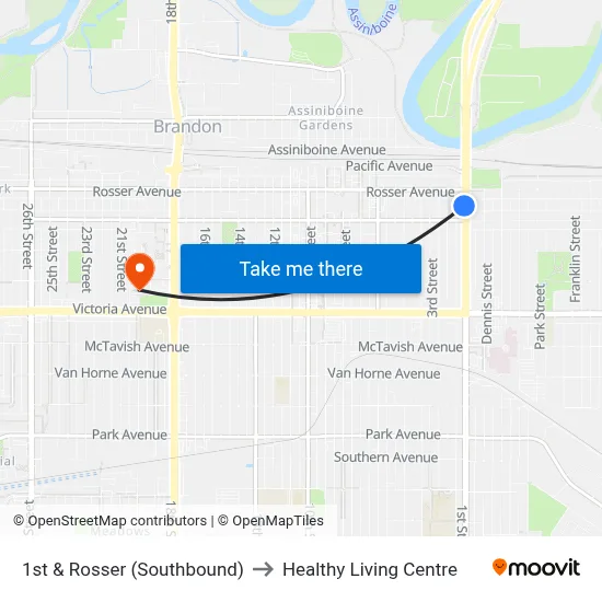 1st & Rosser (Southbound) to Healthy Living Centre map